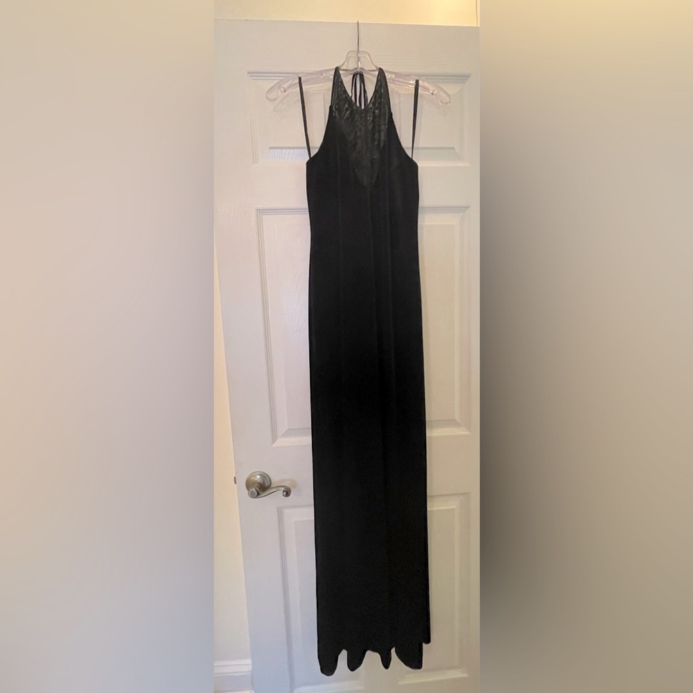 Size 12 black halter top tie dress with beaded details!